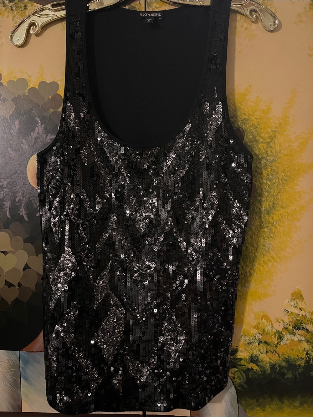 Express Black Sequin Scoop Neck Tank